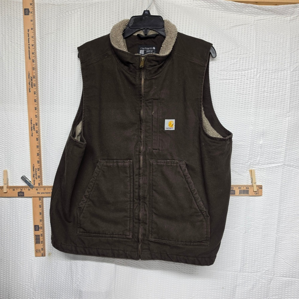 Carhartt Mens Loose Fit Washed Duck Sherpa Lined Vest Dark Brown OV4277-M L